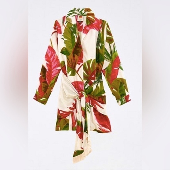 FARM Rio Spring Forest Floral Front Wrap Long Sleeve Shirt Mini Dress NEW Small - Picture 8 of 14